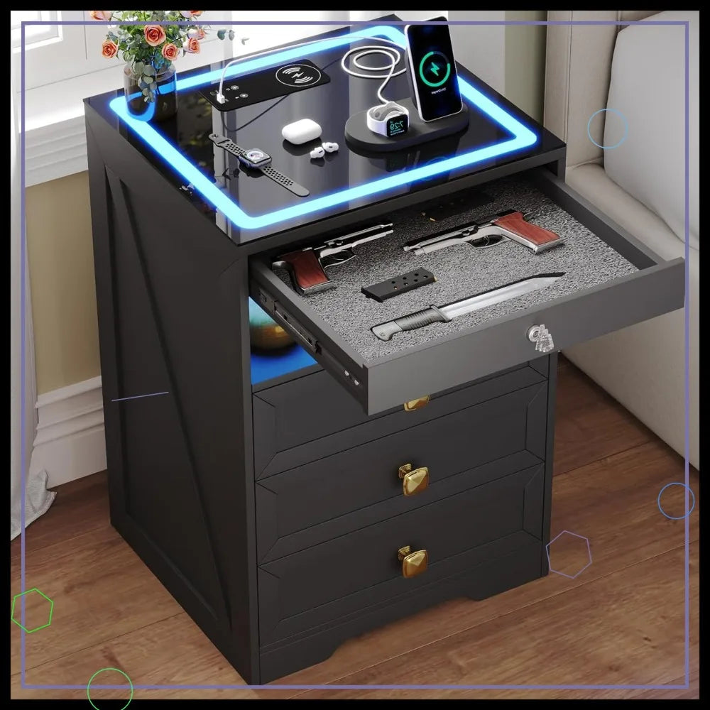 Smart Nightstand with Lock Drawer