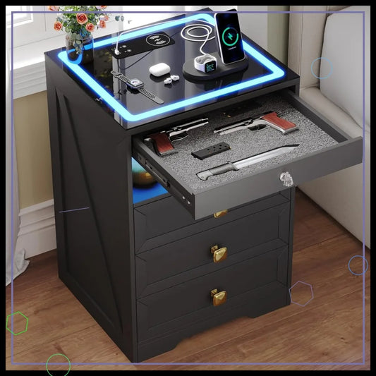 Smart Nightstand with Lock Drawer