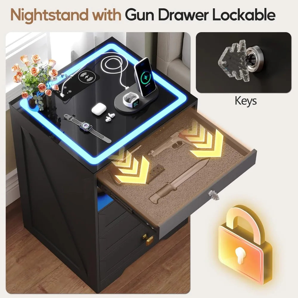 Smart Nightstand with Lock Drawer
