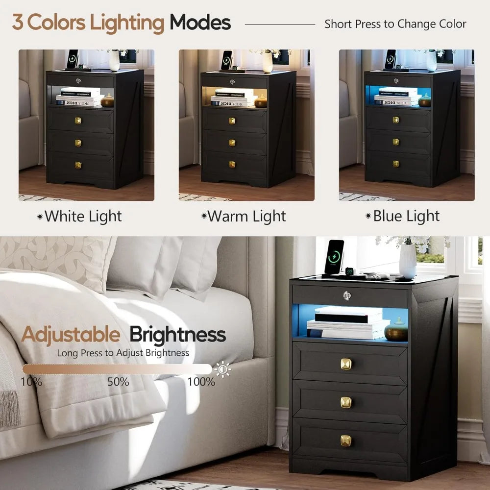 Smart Nightstand with Lock Drawer